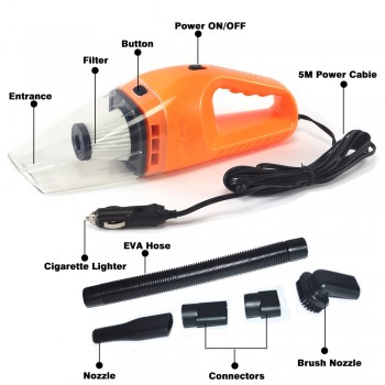 Hippcron Car Vacuum Cleaner Mini Wet And Dry Dual-Use 12V 120W High Power Cleaner