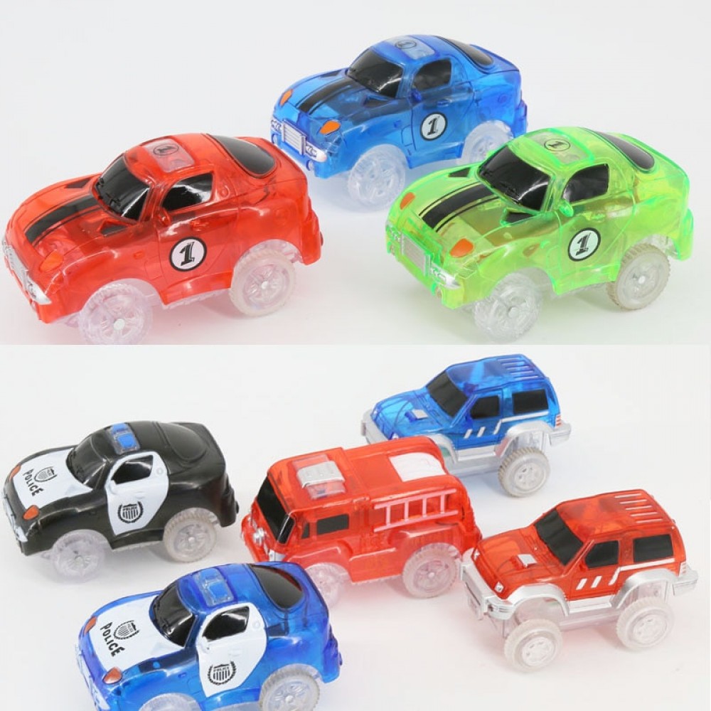 LED Light up Cars for Tracks Electronics Car Toys With Flashing Lights Fancy DIY Toy Cars For Kid Tracks parts Car for Children