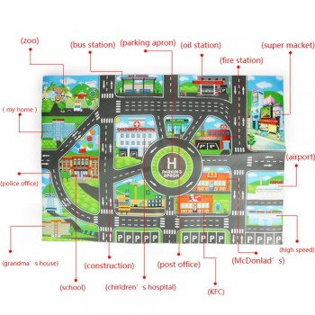 83*58CM Kids Toys City Parking Lot Roadmap Map DIY 28 Pcs Road Signs Car Model Climbing Mats Toys English Version Gift for Child