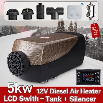 HCalory 5KW 12V Car Fuel Heater Parking Warmer Free Silencer Kit LCD Switch With Remote Control Camping Home Truck Motorhome