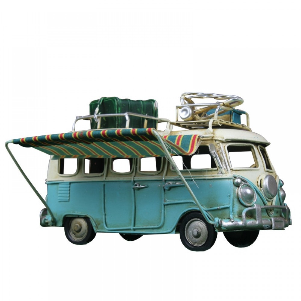 Vintage Design Flower Bus Metal Model Handmade Luggage Car Caravan Model Toy Home Desktop Decoration Girl Birthday Gift