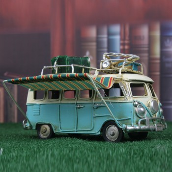 Vintage Design Flower Bus Metal Model Handmade Luggage Car Caravan Model Toy Home Desktop Decoration Girl Birthday Gift