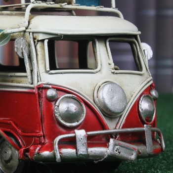 Vintage Design Flower Bus Metal Model Handmade Luggage Car Caravan Model Toy Home Desktop Decoration Girl Birthday Gift