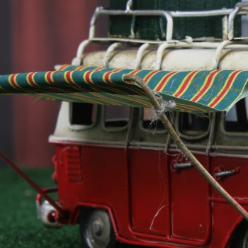 Vintage Design Flower Bus Metal Model Handmade Luggage Car Caravan Model Toy Home Desktop Decoration Girl Birthday Gift