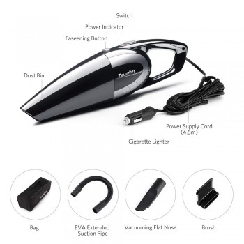 Tsumbay TS-CV05 Car Vacuum Cleaner DC 12V 120W 5000 PA Suction Wet amp; Dry Use with 14.8 Feet Power Cord Handheld Portable Vacuum