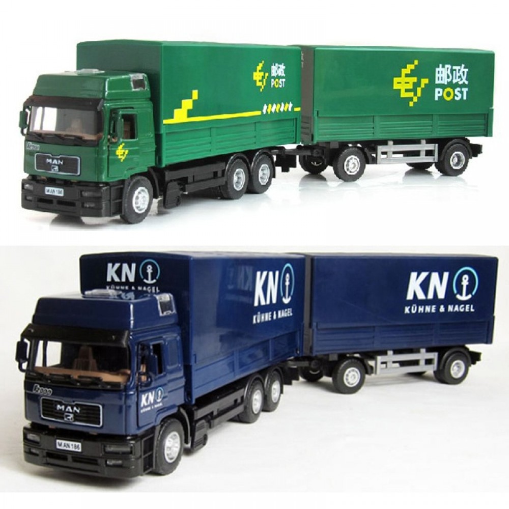Double-section engineering transport vehicle model alloy china post van container logistics vehicle childrens toy car W75
