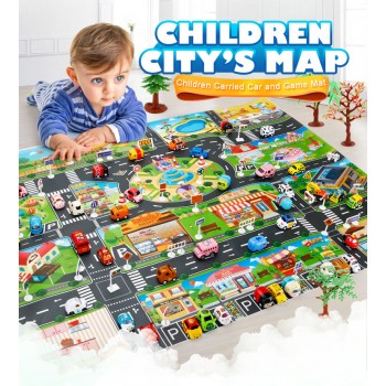 83*58cm English Carpet City Road Scene Taffic Highway Map Play Mat Educational Toys For Children Gym Games Mini Car Road Signs