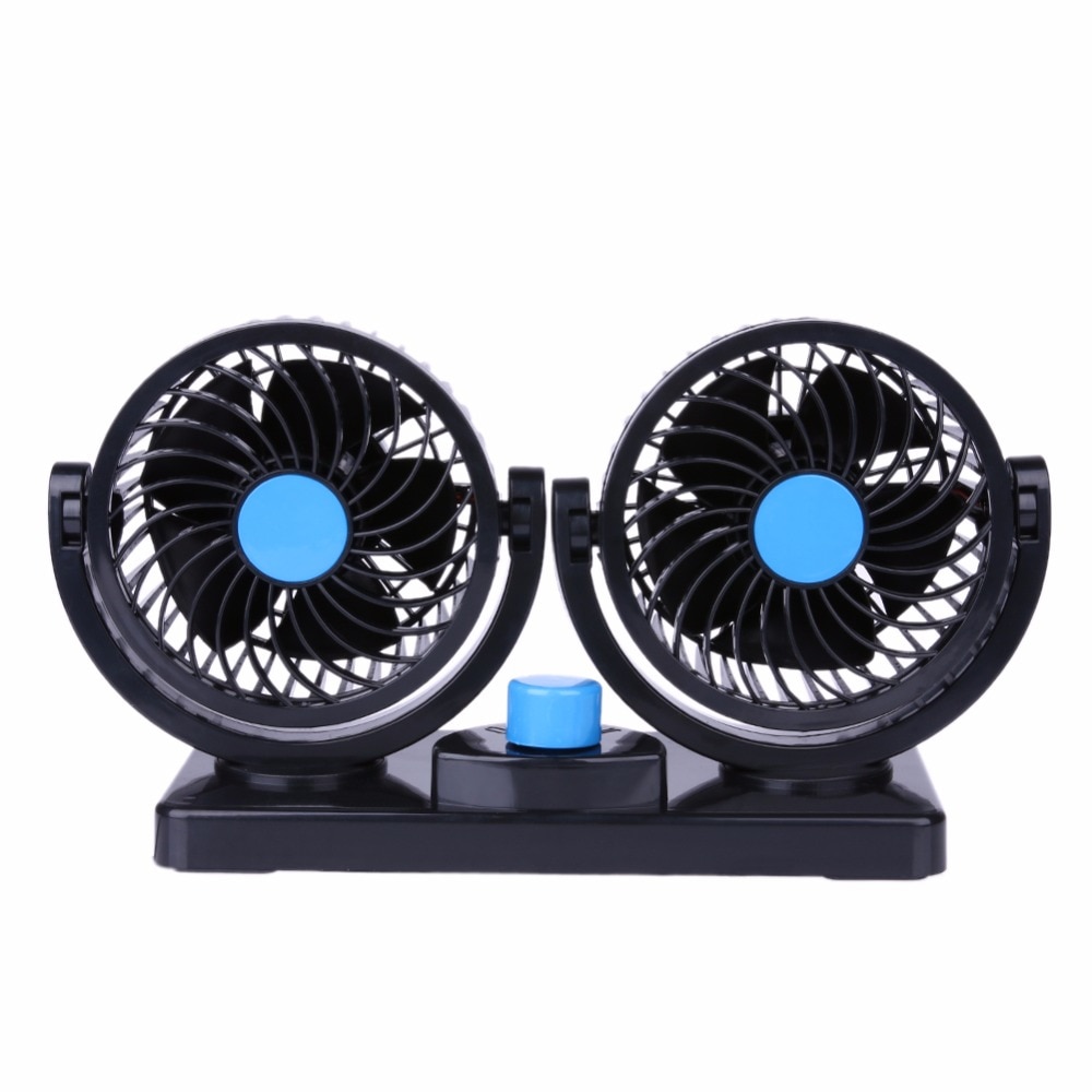 Portable Electric Car 360 Degree Rotating Fan All-Round Adjustable 2 Speed Low Noise Strong Auto Air Cooler Fan 12V Blue+Black