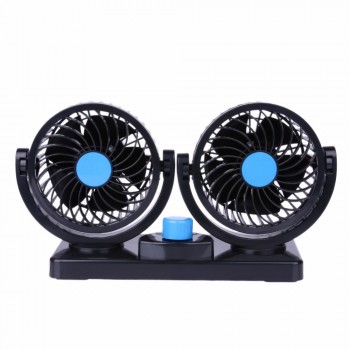 Portable Electric Car 360 Degree Rotating Fan All-Round Adjustable 2 Speed Low Noise Strong Auto Air Cooler Fan 12V Blue+Black