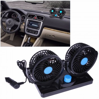 Portable Electric Car 360 Degree Rotating Fan All-Round Adjustable 2 Speed Low Noise Strong Auto Air Cooler Fan 12V Blue+Black