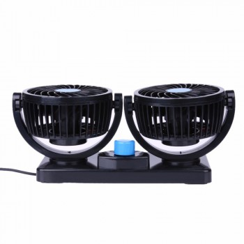 Portable Electric Car 360 Degree Rotating Fan All-Round Adjustable 2 Speed Low Noise Strong Auto Air Cooler Fan 12V Blue+Black