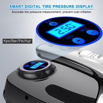 4-in-1 Car Portable Wet/Dry Auto Vacuum Cleaner 12V 120W 4000mPA with Smart Digital Tire Inflator Pump Pressure Gauge LED Light