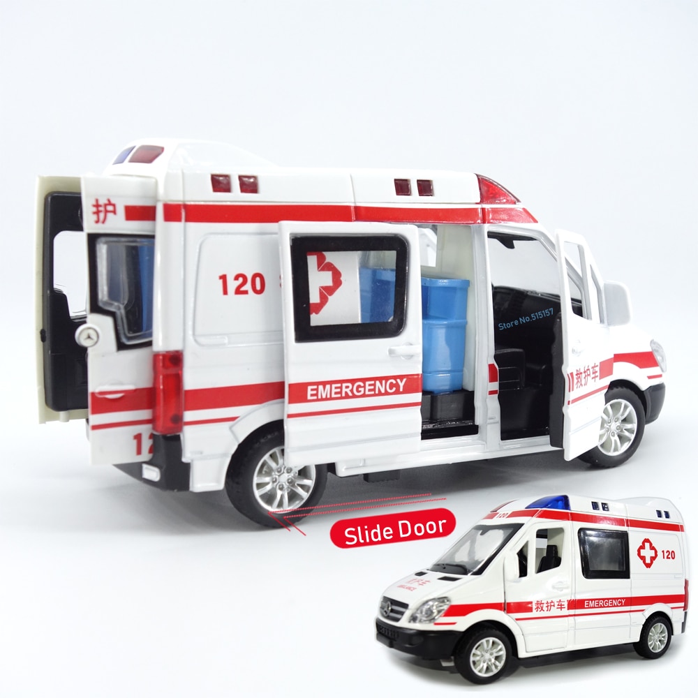 1:32 city diecast ambulance emergency toy car model light slide open door ambulancia oyuncak Educational Kids toys for children