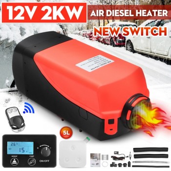 Car Heater 2KW 12V Air Diesels Heater Parking Heater LCD Knob Switch + Silencer +Remote Control for RV, Motorhome Trailer, Truck