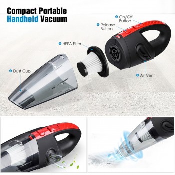Audew 3500PA Car Vacuum Cleaner Cordless Portable Handheld Vacuum Car Home Lightweight Rechargeable 120W 12V Wet Dry Vaccum
