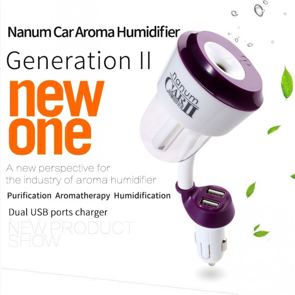 Car 12V Car Humidifier Car Steam Air Purifier Freshener Aroma Diffuser Essential Mist Maker Fogger with Car USB Charger