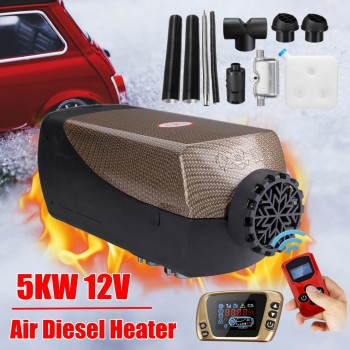 12V 5KW Car Parking Air Diesels Fuel Heater LCD Switch 5000W Car Heater for RV Boats Motorhome Trucks Trailer +Remote + Silencer