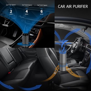HEPA Car Air Purifier PM2.5 Filter Mute Air Ionizer with Gesture Control Car Purifier Air Cleaner great for Car Office Home Gray