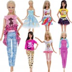 1 PCS Handmade Fashion Outfit Short Dress Cartoon Cute Pattern T-shirt Leggings Trousers Accessories Clothes For Barbie Doll Toy