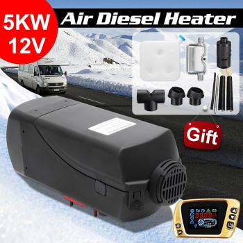 12V 5KW Car Parking Air Diesels Fuel Heater LCD Switch 5000W Car Heater for RV Boats Motorhome Trucks Trailer +Remote + Silencer