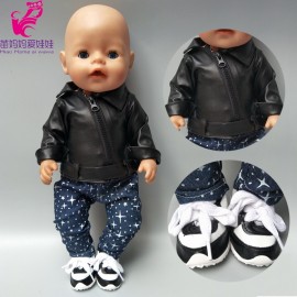baby doll clothes for 43 cm born Babies doll coat black PU leather doll jacket for 40 cm 38 cm baby doll clothes drop shipping