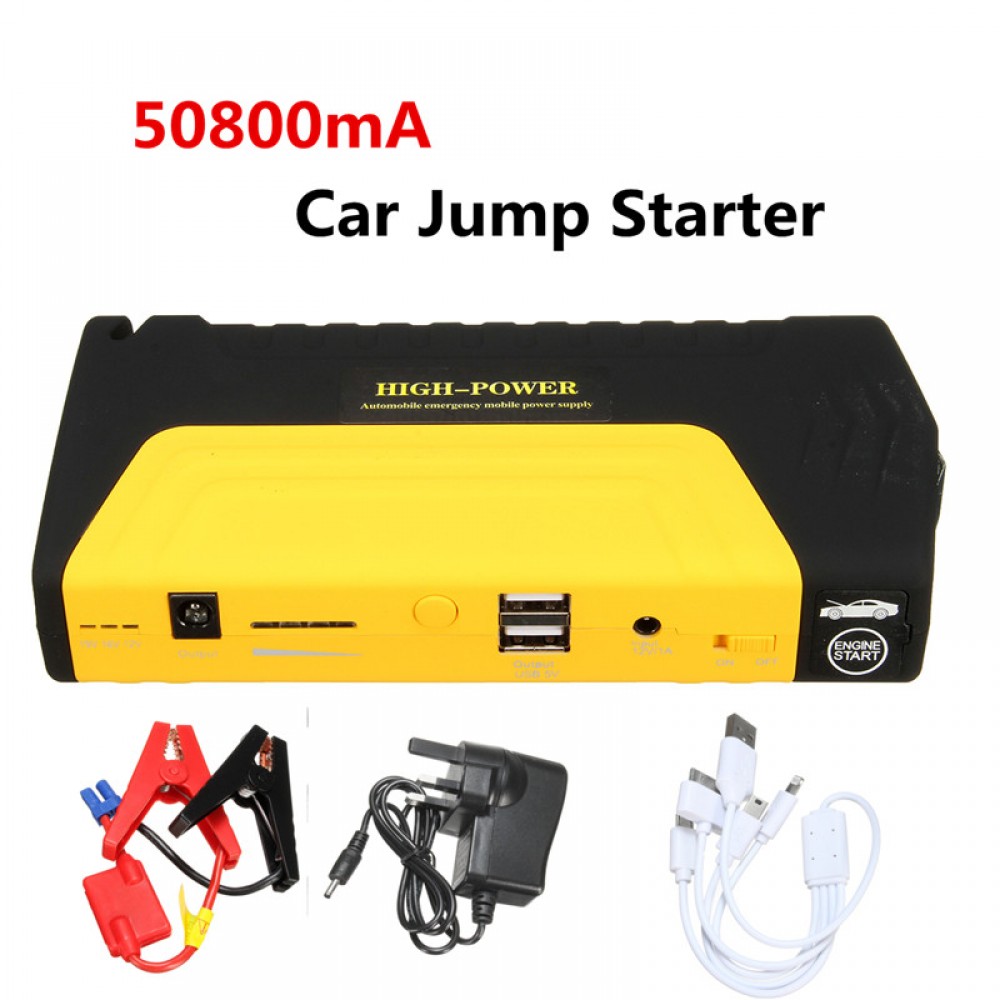 50800mAh 12V LED Dual USB Car Jump Starter Booster Portable Power Bank Backup Charger Multifunction Emergency Car Jump Starter