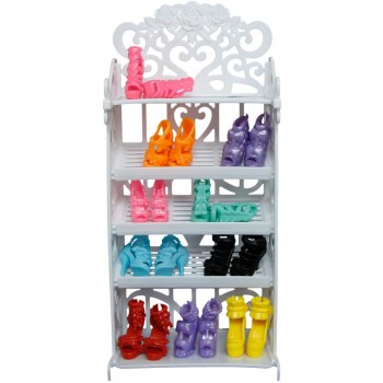 Option 10 Pairs Shoes / Shoe Cabinet White Rack Storage Princess Dollhouse Clothes Dress Accessories Furniture for Barbie Doll