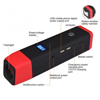 JX26 20000mAh 12V Car Jump Starter Pack Booster Charger Battery Power Bank Kit  Dual USB Multifunction Emergency Power Bank