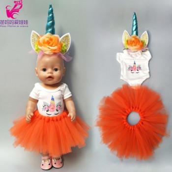 doll clothes for 43cm born Baby doll unicorn clothes dress doll head band for 18 inch doll clothes set