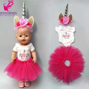 doll clothes for 43cm born Baby doll unicorn clothes dress doll head band for 18 inch doll clothes set