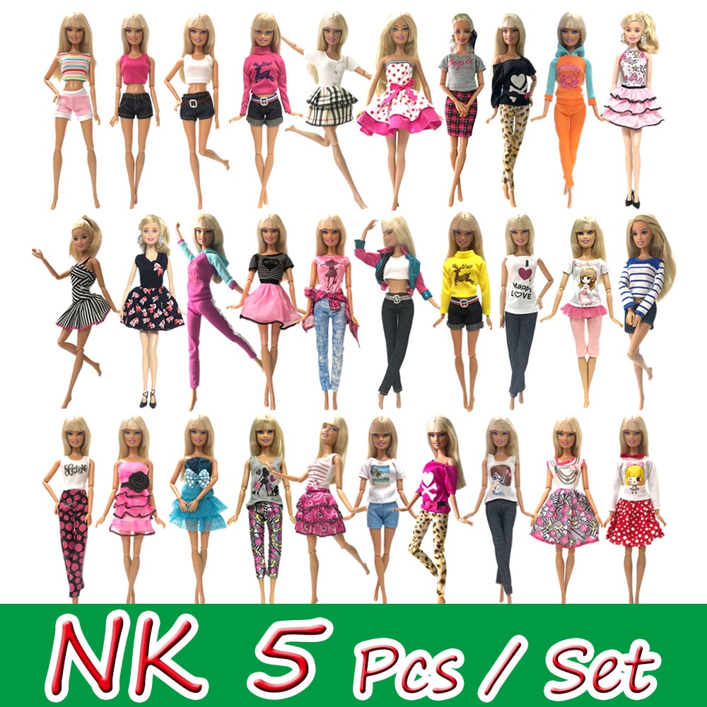 NK 5 Pcs/Set Princess Doll Dress Noble Gown For Barbie Doll Fashion Design Outfit Best Gift For Girl Doll Hot Sale  Accessories