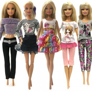 NK 5 Pcs/Set Princess Doll Dress Noble Gown For Barbie Doll Fashion Design Outfit Best Gift For Girl Doll Hot Sale  Accessories