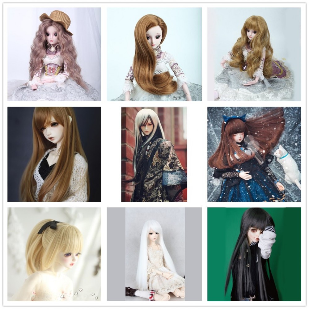 LIMPOPO Free Shipping 1/3 1/4 Bjd hair High Temperature Long Gray Straight and curly Bjd Wig SD For BJD Doll Free shipping