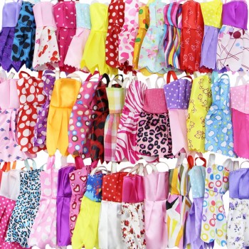 35/Set Doll Accessories =10 Pcs Doll Clothes Dress + 4 Glasses + 6 Plastic Necklace + 5 Crowns +10 Pairs Shoes for Barbie Doll