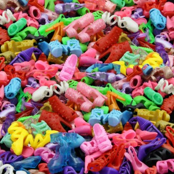 35/Set Doll Accessories =10 Pcs Doll Clothes Dress + 4 Glasses + 6 Plastic Necklace + 5 Crowns +10 Pairs Shoes for Barbie Doll