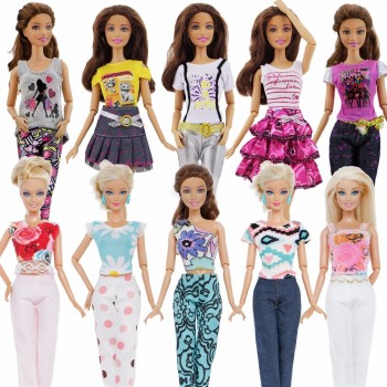 5 Set Handmade Fashion Outfit Daily Casual Wear Blouse Shirt Vest Bottom Pants Skirt Clothes For Barbie Doll Accessories Gift