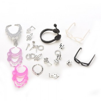 Accessories for Barbie Doll Set of Fashion Jewelry Necklace Earring Bowknot Crown Accessory Dolls Kids Gift