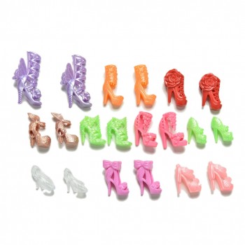 Wholesale 20Pcs/Lot Color Random Fashion Fixed Styles Doll Shoes Bandage Bow High Heel Sandals for  Dolls Accessories Toys