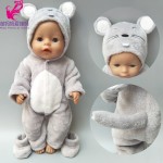new arrival 38cm doll clothes for 43cm Baby doll boy clothes pants grey mouse set for 17 inch doll fur jumpsuit