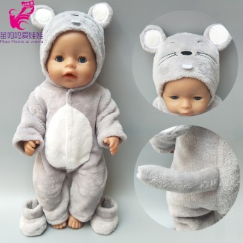 new arrival 38cm doll clothes for 43cm Baby doll boy clothes pants grey mouse set for 17 inch doll fur jumpsuit