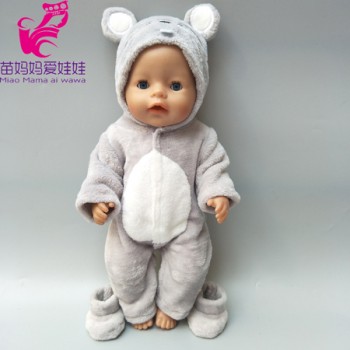 new arrival 38cm doll clothes for 43cm Baby doll boy clothes pants grey mouse set for 17 inch doll fur jumpsuit