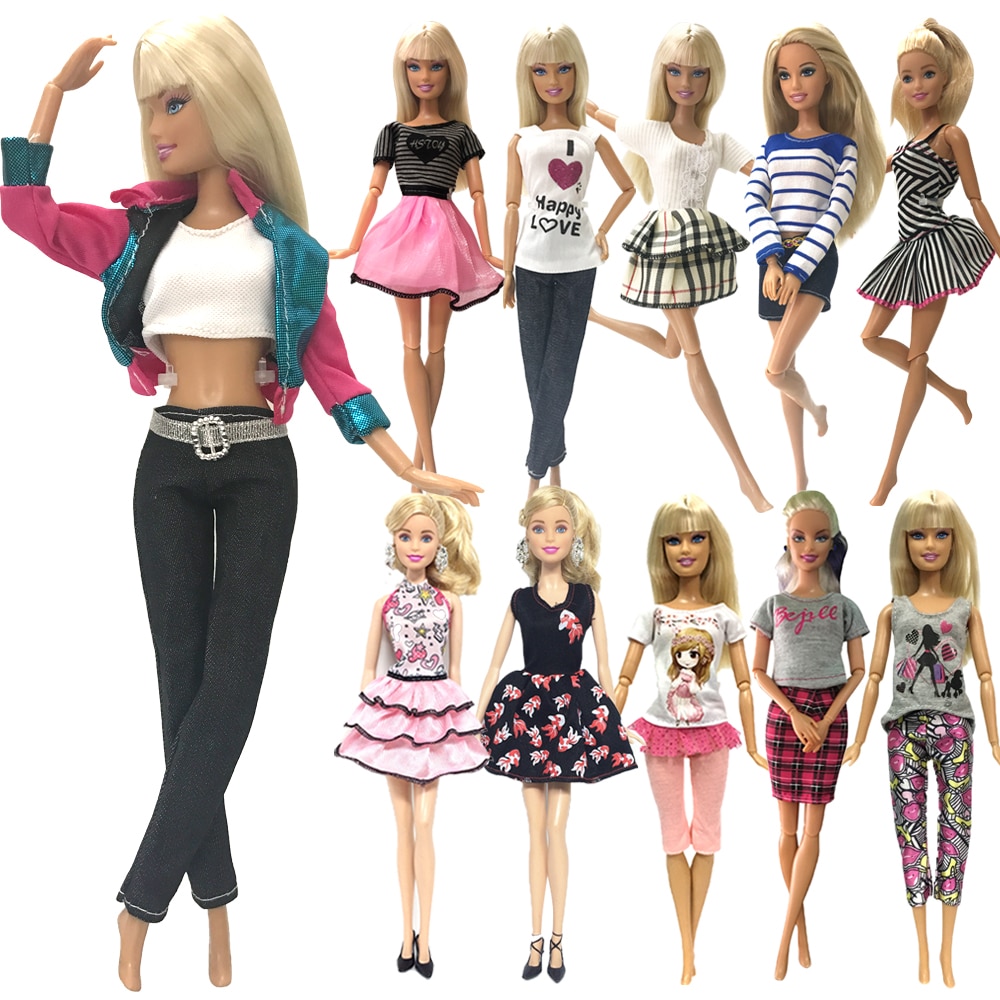 NK One Set Many Styles Of Fashion Doll Clothes Dress Leisure Fashion Skirt Party Gown For Barbie Doll Girl Best Gift JJ