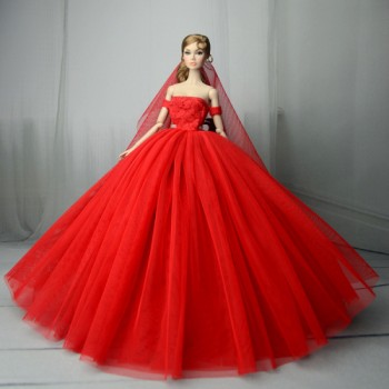 Dress + Veil / Pink Lace Party Dress Evening Gown Bubble skirt Clothing Outfit Accessories For 1/6 BJD Xinyi FR ST Barbie Doll