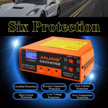 AJ-618 220V 12V/24V 150AH Car Battery Charger Automatic Intelligent 10A 50-60Hz Repair Type Connection Protection Impulso