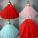 Handmade Long Tail Evening Gown Clothes Lace Wedding Dress +Veil For Barbie Doll