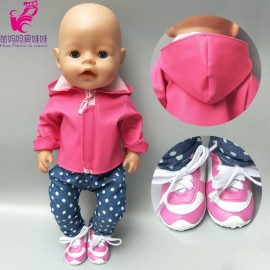 doll clothes for 43cm Baby doll leather jacket pants set for 17 inch baby doll coat winter clothes drop shipping
