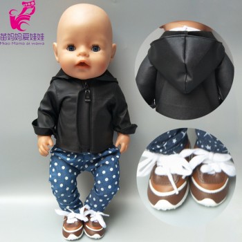 doll clothes for 43cm Baby doll leather jacket pants set for 17 inch baby doll coat winter clothes drop shipping