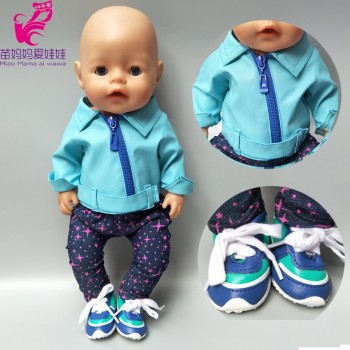 doll clothes for 43cm Baby doll leather jacket pants set for 17 inch baby doll coat winter clothes drop shipping