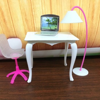 1Set Doll Furniture Desk+Lamp+Laptop+Chair Accessories For for Barbie Doll,Girl Play House