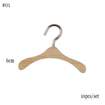 10 Pcs High Quality New Cute Girl Doll Metal Hook Wood Clothes Hangers Doll House Accessories XLZ9223